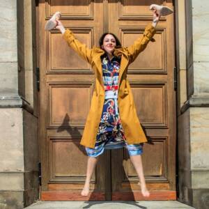 Woman jumps in the air