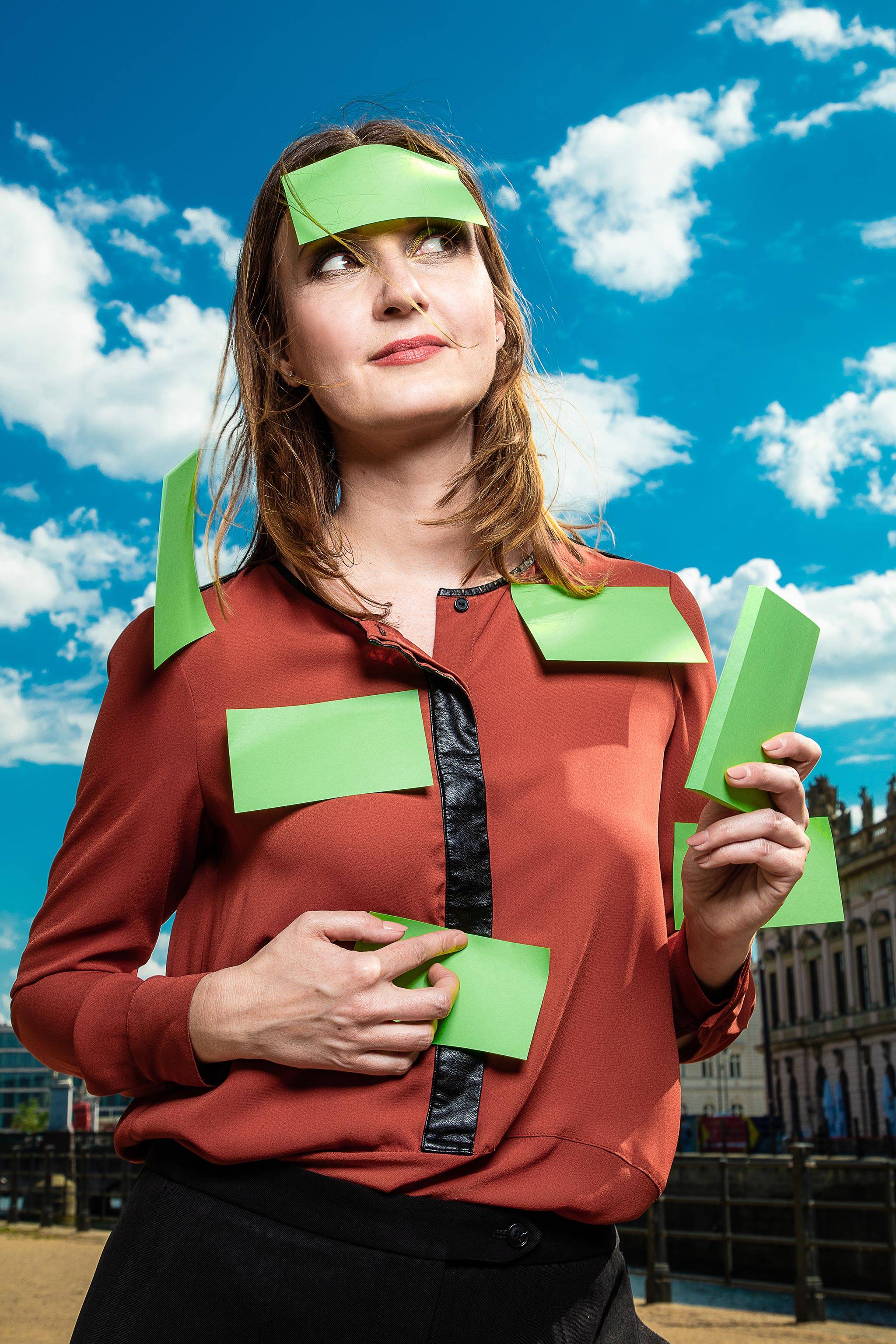 Woman covered in post-its